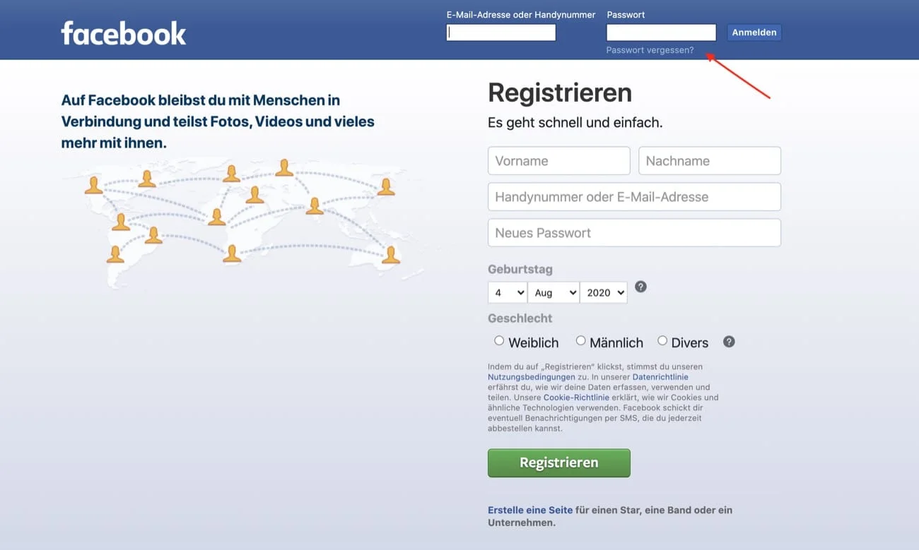 facebook passwort zurücksentzen